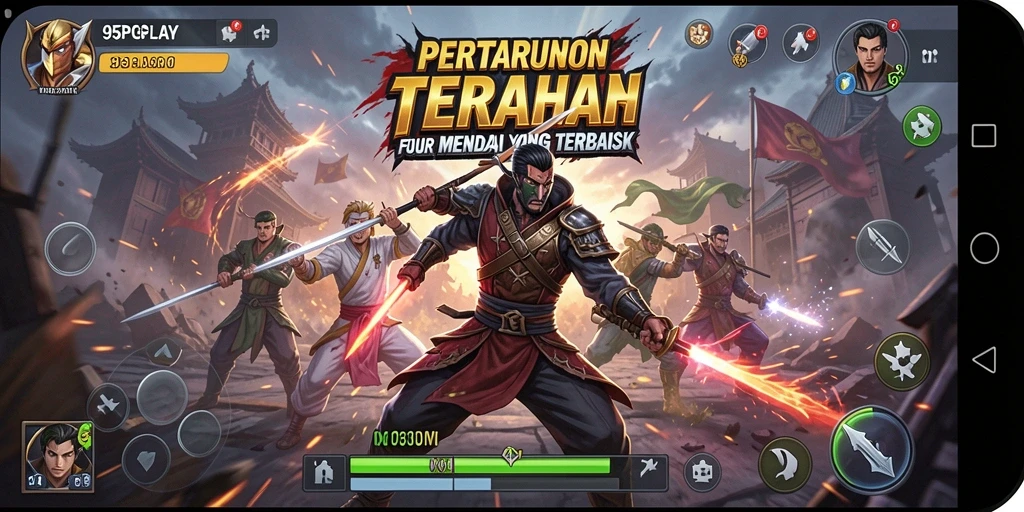 Gameplay seru 95PGPLAY dalam suasana pertarungan Battle Royale.