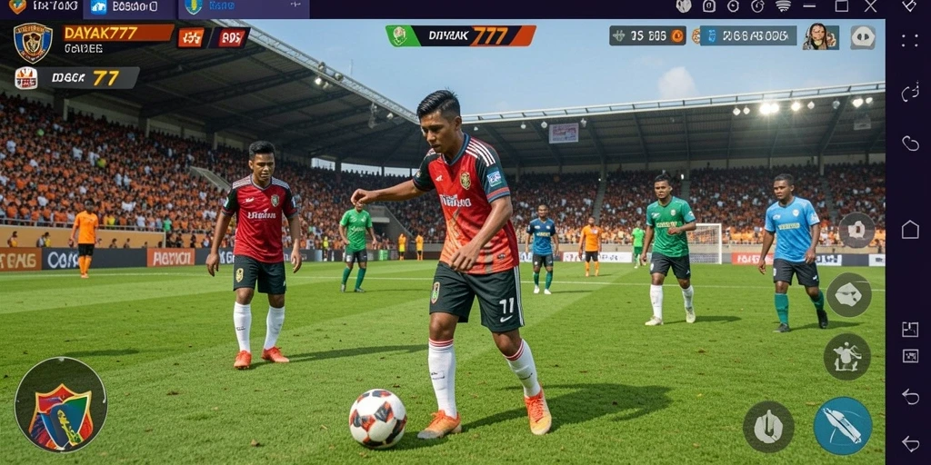 Tampilan gameplay <strong>DAYAK777</strong> yang mendebarkan dalam aksi pertandingan sepak bola.