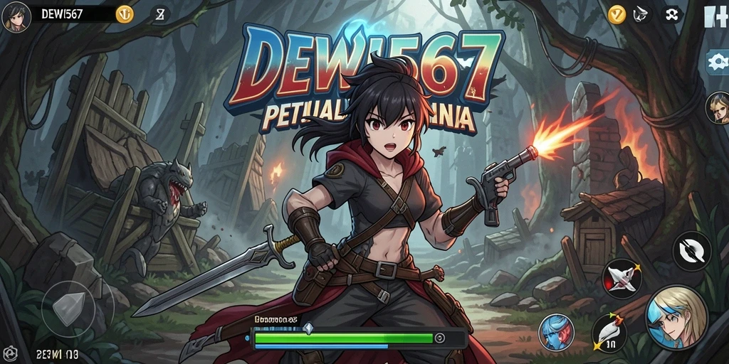 Tampilan gameplay seru dari DEWI567 yang menggambarkan pertempuran karakter anime.