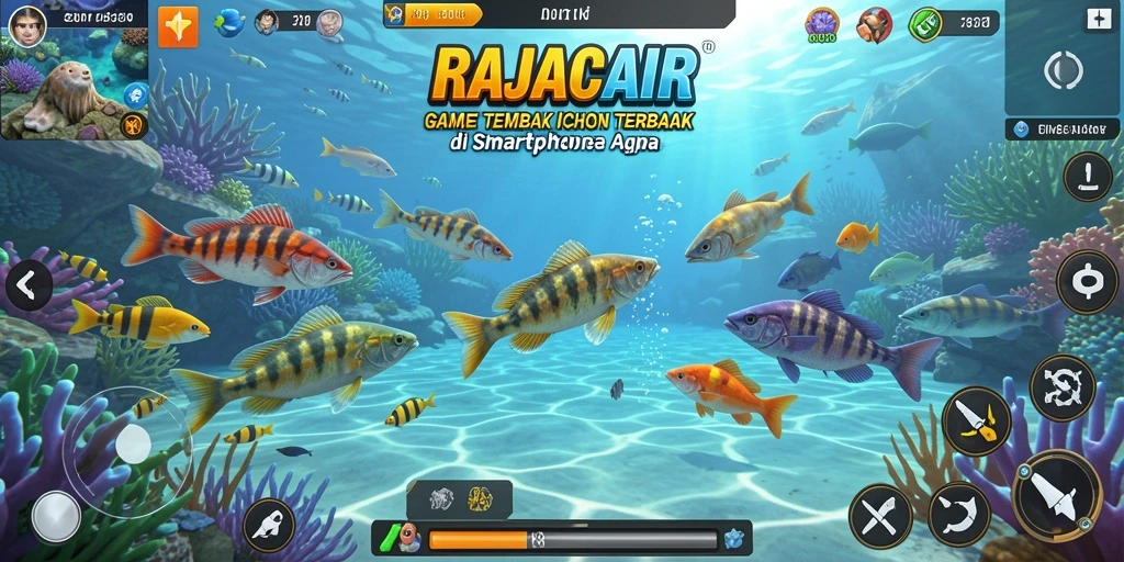 Tangkapan layar utama RAJACAIR menampilkan aksi seru menembak ikan