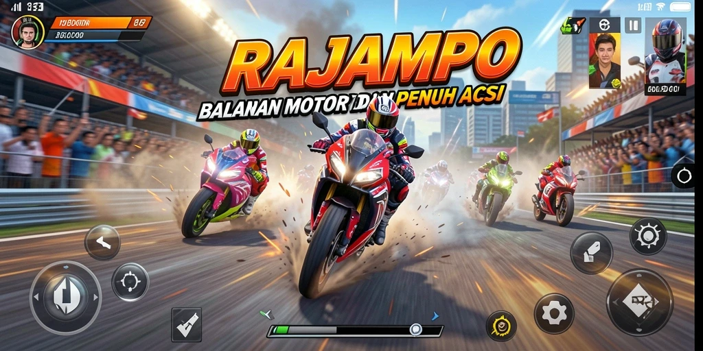 Tampilan gameplay seru di RAJAMPO balapan motor yang penuh aksi.